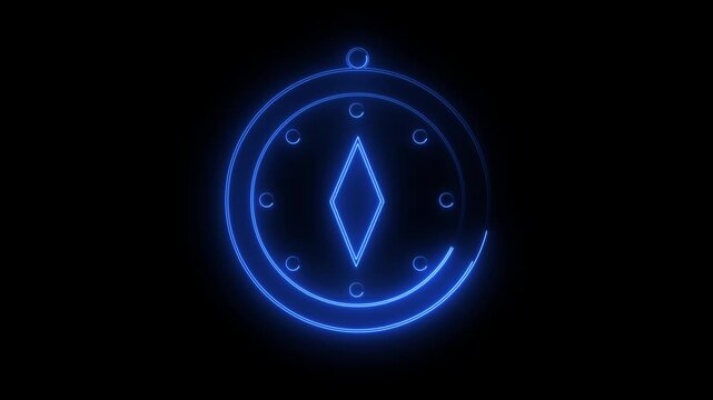 Animated compass white line icon. Nautical navigation tool animation. Spinning, rotating. Cartography, marine. Tourism equipment. Isolated element on dark background