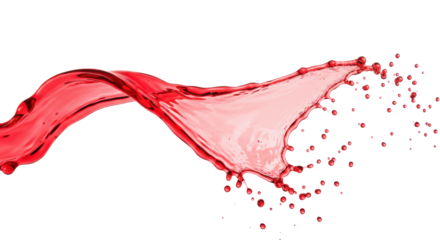 a pure, high-viscosity crimson red liquid splash forms a dynamic horizontal wave crest and sharp micro-droplets against a brilliant white high-key studio background. concept for beverage advertising