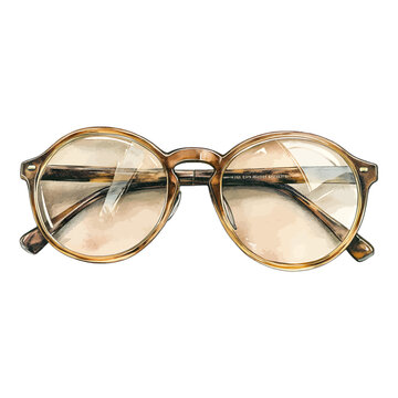 Watercolor Round Tortoiseshell Eyeglasses Vector Clipart Illustration
