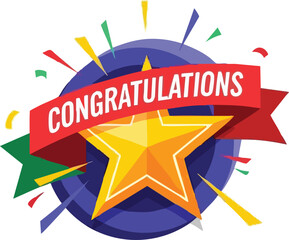 Celebrating Success A Starry Congratulations Graphic with Confetti Bursting from a Blue Circle