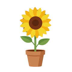 Obraz premium Bright Yellow Sunflower in Pot Flat Design Illustration