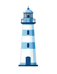 Blue Striped Lighthouse Flat Vector Illustration