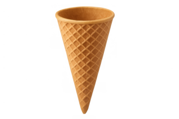 Empty ice cream cone creating a concept of summer dessert, sweet food, or wafer snack on a transparent background
