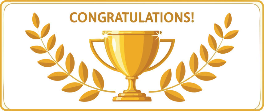 Congratulations Award Golden Trophy Cup and Laurel Wreath Illustration