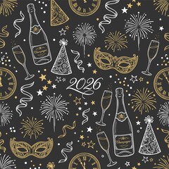 Dark Luxury New Year 2026 Party Seamless Pattern