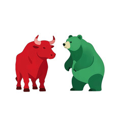 Fototapeta premium Bull and Bear Illustration in Flat Design Style