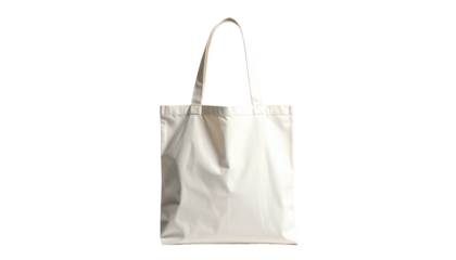 Plain cream-colored tote bag with handles against a stark black background