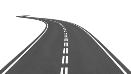 Curving Road Leading Forward on White Background