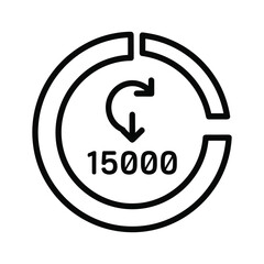 15000 Count with Curved Down Arrow and Incomplete Circle Icon