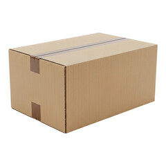 Medium size cardboard parcel box isolated on white background for delivery branding, warehouse stock design, and online shop product shipping