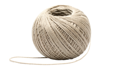 A close-up studio shot shows a ball of natural twine on a completely black background