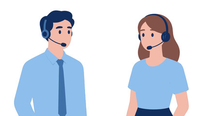 Fototapeta premium Customer Support Illustration with Male and Female Agents