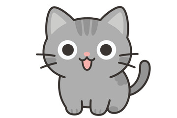 Cute Gray Cartoon Cat Vector Illustration
