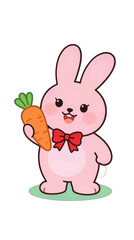 Obraz premium Cute Pink Bunny Holding Carrot Illustration