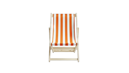 Deck Chair with Orange and White Stripes on White Background