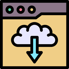 Cloud Download Browser Window Lineal Colour Style Vector Icon