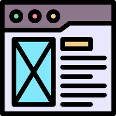 Wire frame Layout Browser Window Lineal Colour Style Vector Icon