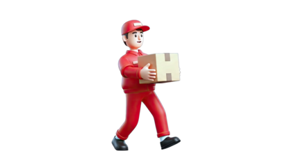 Delivery Man Carrying Package on White Background