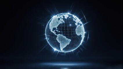 Digital Earth Globe Hologram with Connecting Lines and Glowing Effect.