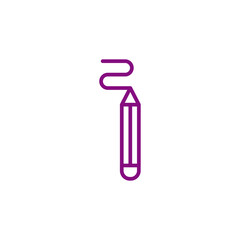 Purple outline of a pencil drawing a wavy line in a simple icon style isolated on transparent background