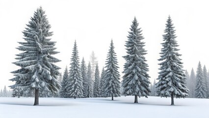 Snow covered evergreen trees in a winter forest landscape