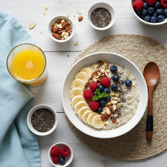 Healthy Vegan Breakfast Flat-Lay &mdash; Clean Eating Concept