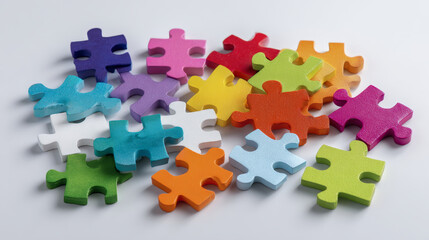 Colorful Puzzle Pieces on White Background