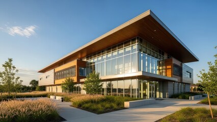 Modern office building exterior with glass facade