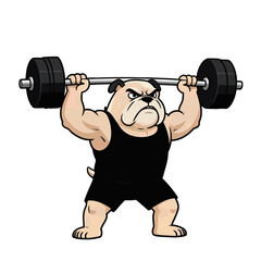 Naklejka premium Muscular Bulldog Lifting Barbell Cartoon Illustration