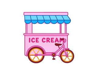 Pink Ice Cream Cart Vector Illustration