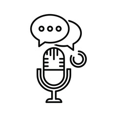 Microphone with Speech Bubbles and Broadcast Signal Line Icon for Live Audio Chat and Podcasting