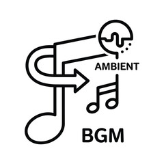 Ambient Background Music (BGM) Concept Icon with Flowing Musical Notes and Sound Wave