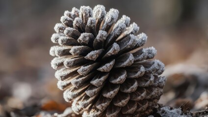 Close-up of a pine cone on the forest floor.