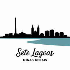 Fototapeta premium Sete Lagoas Skyline Silhouette — Historic Lake-City of Minas Gerais Brazil Vector Illustration