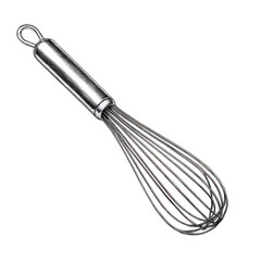 Fototapeta premium Stainless steel kitchen wire whisk utensil, silver metal cooking tool isolated on white