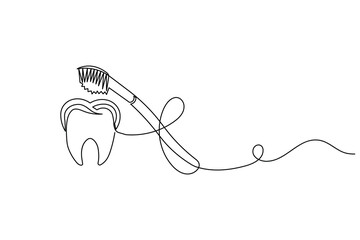 Toothbrush and paste a continuous one line drawing in a minimalist outline style