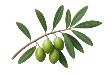 Olive branch featuring green olives and leaves, symbolizing peace, health, and mediterranean cuisine on transparent background