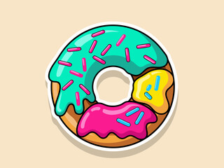 Delicious glazed donut icon, sweet pastry illustration, colorful dessert, flat design, vector art, treat icon