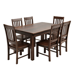 Fototapeta premium Classic wooden dining table and six chairs set isolated on transparent background