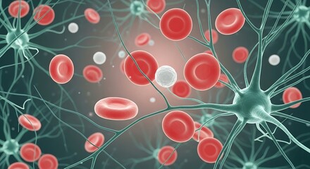 Stunning close-up of blood cells and neurons offers a modern medical perspective, perfect for educational materials or healthcare marketing campaigns