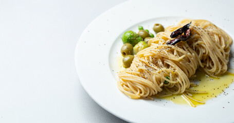 Oil pasta on a plate