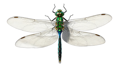 Dragonfly with Open Wings on White Background