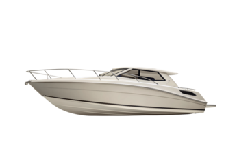 White luxury speedboat with sleek modern cabin design, isolated on a transparent background