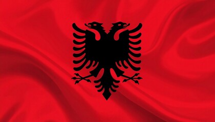 Albanian flag with black double-headed eagle on red field, symbolizing strength and national heritage.
