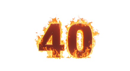 Number forty ablaze in flames with fiery hot design isolated background