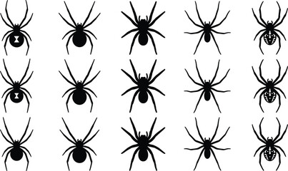 Fifteen Cute Rabbit Bunny Silhouettes in Various Poses, Isolated Vector Collection