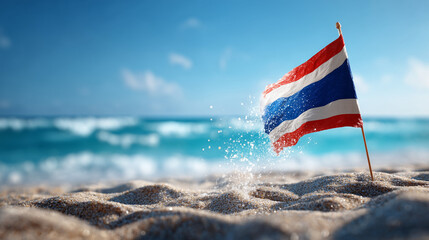 Fototapeta premium thai flag waving at the beach thailand