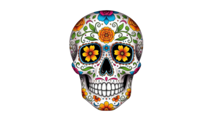 Decorated Sugar Skull on White Background