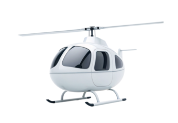 Modern white helicopter with sleek design and tinted windows, isolated on a transparent background