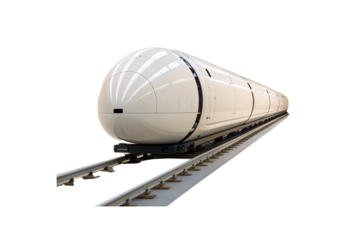 Futuristic white pod train on tracks, isolated on a transparent background